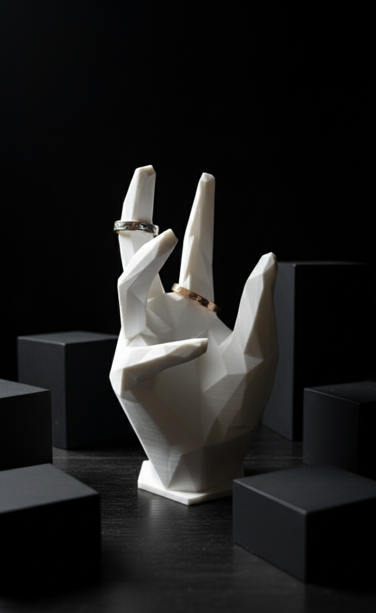 Geometric Low-Poly Hand Ring Display Stand