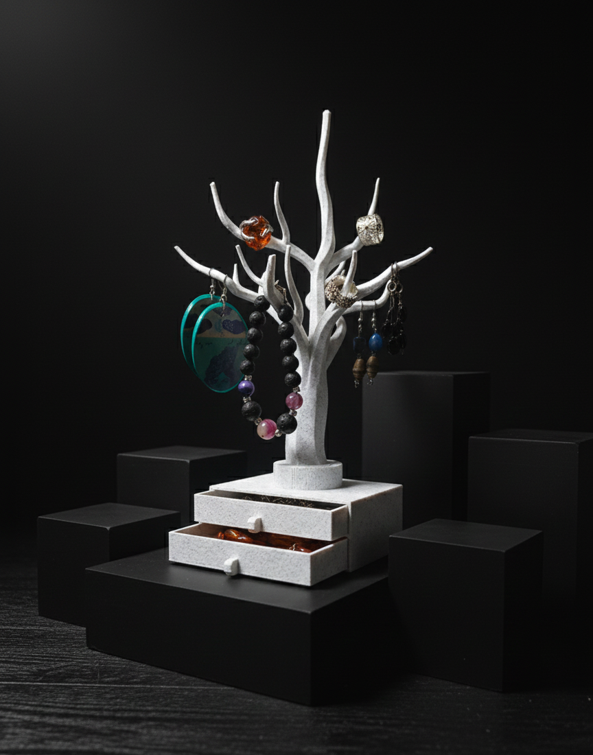Sculpted Tree Jewelry Organizer with Drawer Base